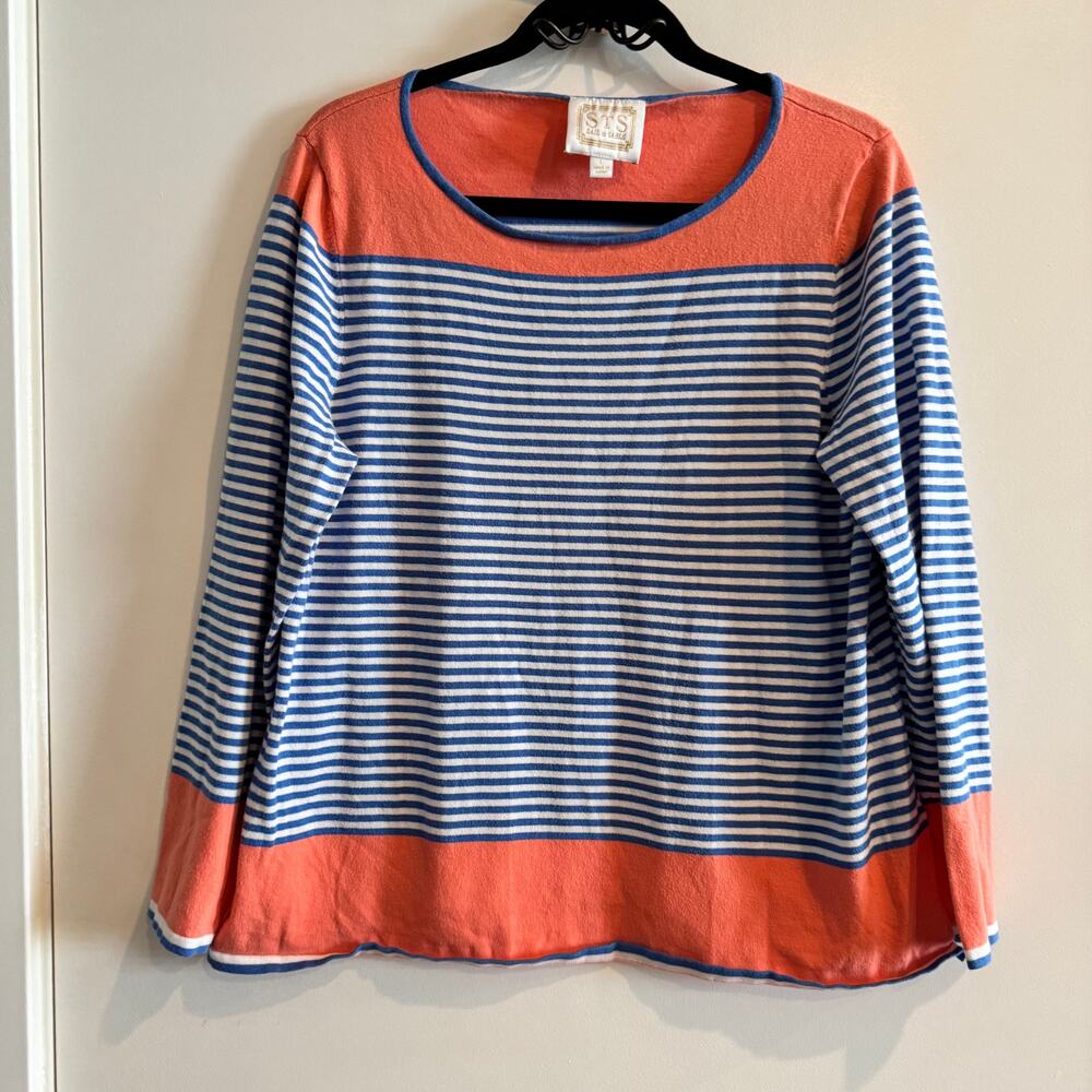 Sail to Sable Striped Knitted Top Blue Orange Crew Neck Long Sleeve Sz L